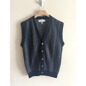 VINTAGE‎ Robert Stock Cardigan Mens L Brown Blue Striped  Acrylic Grandpa Vest